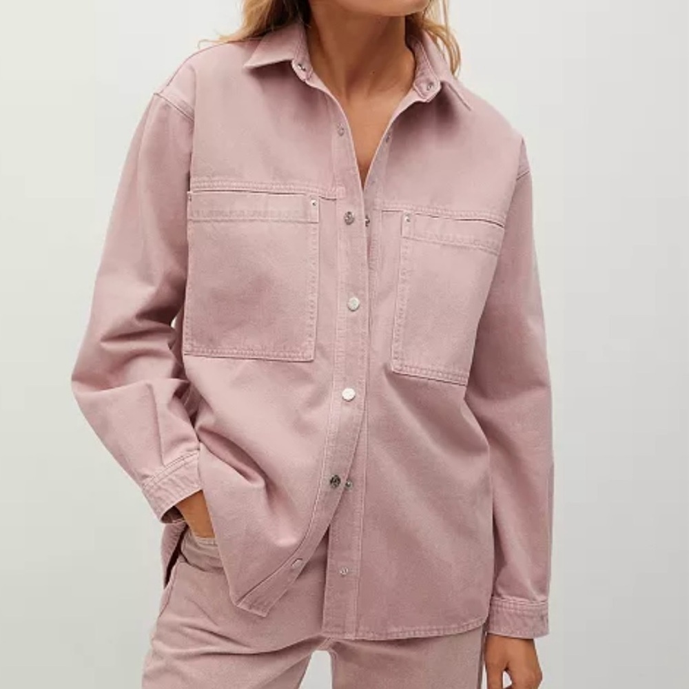 Mango MNG Oversized Denim Shacket  Lavender Snap up Collared Women 8 Casual